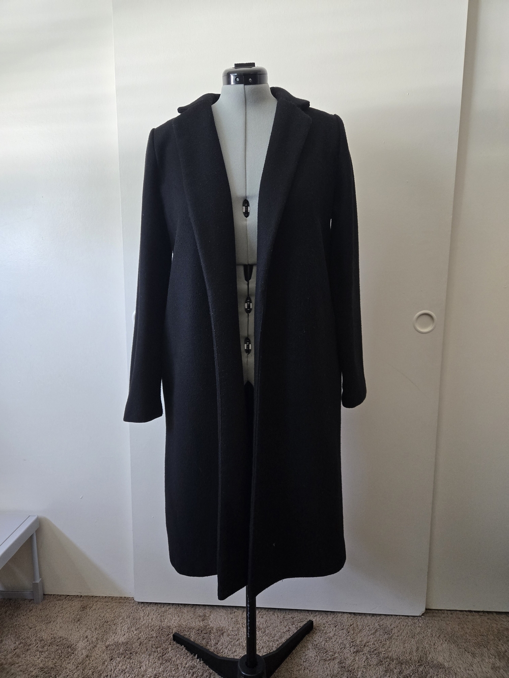 Zara Black Long Open-Front Trench Coat